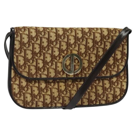 DIOR Trotter Canvas Shoulder Bag Brown Gold - Picture 1 of 12